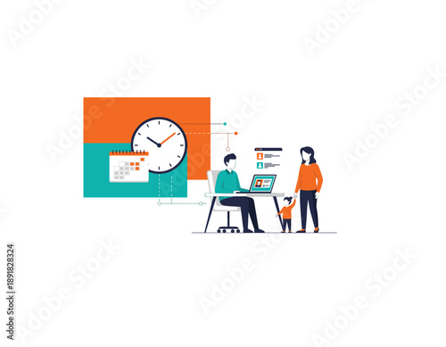 Remote worker with family in modern home office setting