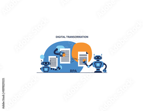 Robots automating business processes with digital transformation and RPA