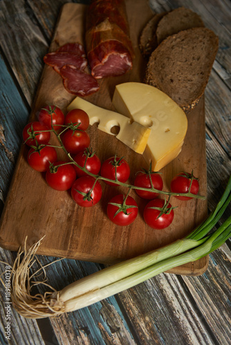 Wallpaper Mural Sliced food on a wooden board Torontodigital.ca