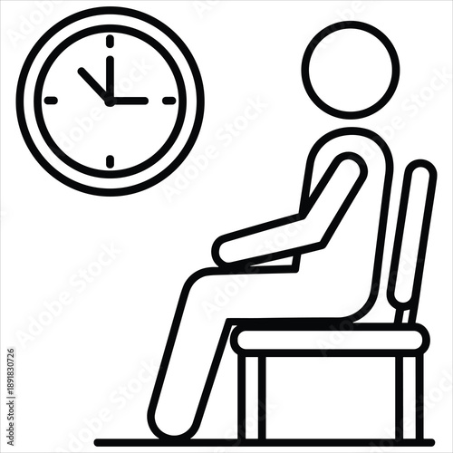 Patient Waiting Room Icon with Clock and Chair