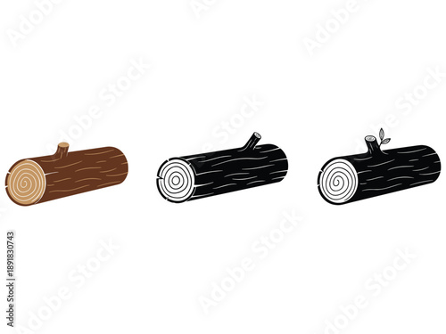 Set of Wood Log Icons in Different Styles