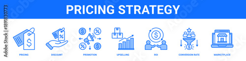Pricing Strategy web banner icon set collection solid style.