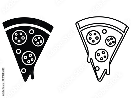 Pizza Slice Icons in Silhouette and Outline Styles