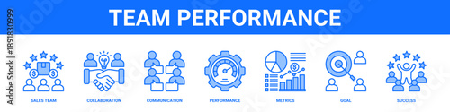 Team Performance web banner icon set collection solid style.