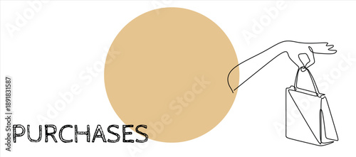 hand holding shopping bag in one line drawing style