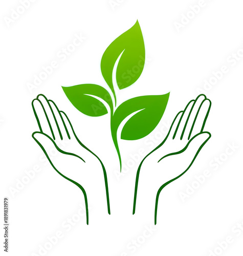 Hands Protecting Green Plant Eco Care Vector