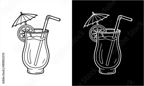 Refreshing Tropical Cocktail Drink with Umbrella and Lemon Slice.