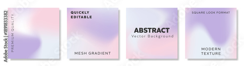 Vector abstract background collection in square format, showcasing a modern texture in soft pastel tones of lavender, lilac, pink, and white, perfect for social media and apps