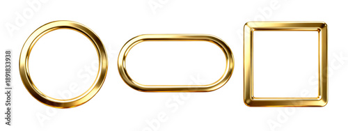 Three golden frames in different shapes a circle oval and square on transparent background high quality professional detailed modern elegant stylish