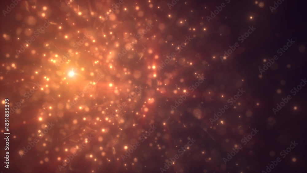 Obraz premium Abstract yellow gold energy particles and dots glowing festive with bokeh effect and blur background