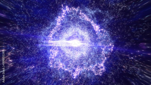 Bild auf Leinwand Abstract space galaxy with stars and planets spinning from particles and dots glowing bright futuristic on a black background