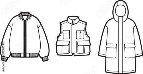 Man fashion bomber jacket vest and anorak design for autumn winter season apparel