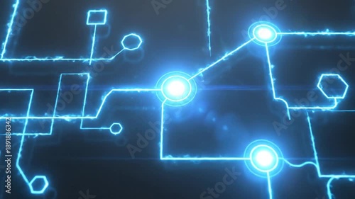 Abstract blue glowing network with geometric data nodes