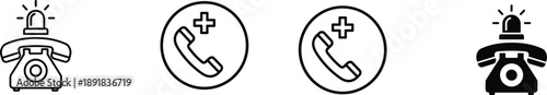 PrintEmergency phone icon set with siren and medical cross — perfect for UI design, healthcare apps, and public safety illustrations