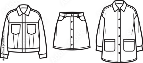 Denim fashion outerwear and bottoms collection jacket skirt denim shirt women men
