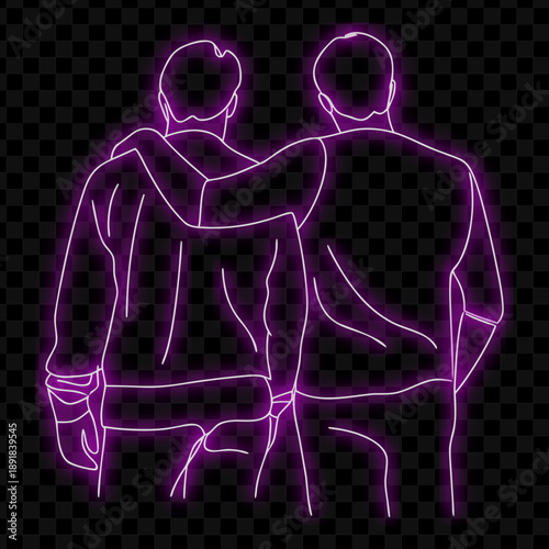 Neon Friendship Outline Vector Illustration, Support Togetherness Connection Bonding