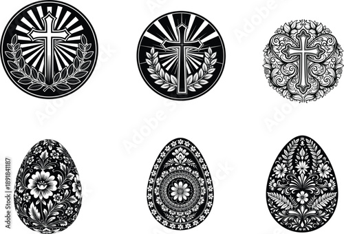 Easter sunday celebration silhouette cross and egg decorations