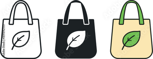 Everyday eco scene showing a cloth shopping bag icon with a leaf emblem representing sustainable living lifestyle habits — three