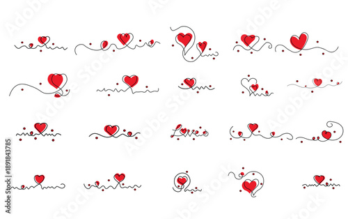 Foto continuous line drawing of heart and love symbol vector set.
