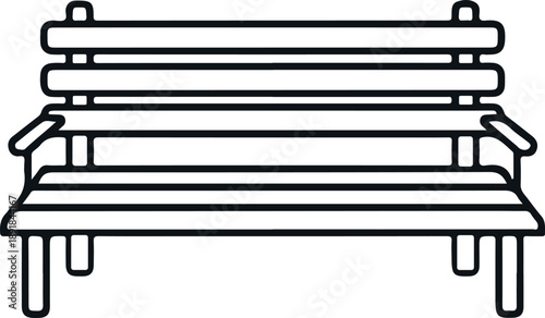 Park bench icon representing seating, relaxation, and public park furniture in a clean, simple design
