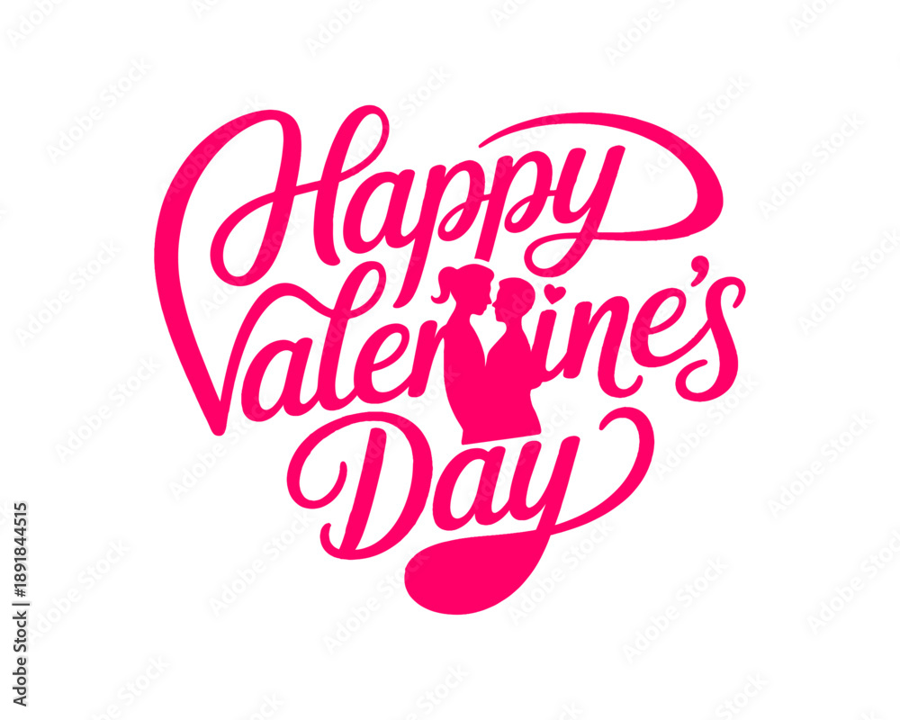 Fototapeta premium Happy Valentine’s Day brush lettering vector with bold romantic strokes and playful typography style.