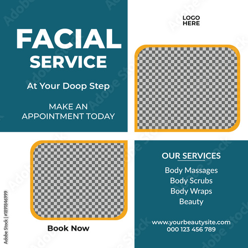 Modern Beauty Care and Spa Social Media Post Template with Elegant Skin Care and Salon Promotion Design