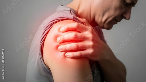 Faceless Adult Clutching Shoulder Showing Shoulder Pain and Muscle Injury