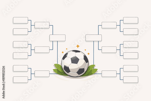 Football Tournament Bracket with Soccer Ball. Football tournament bracket with soccer ball. Concept of championship, playoffs, competition schedule and sports tournament structure. 