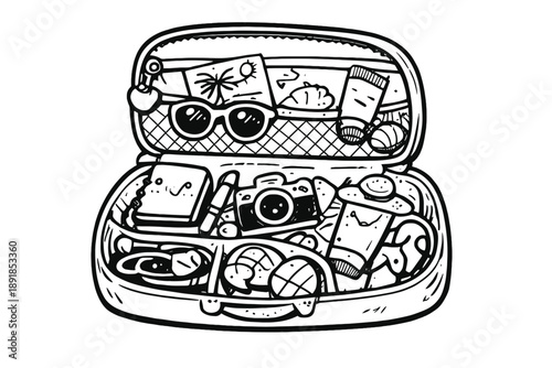 Holiday Smart Organizer. Doodle-style vector icon of a smart organizer in holiday mode, storage compartments showing relaxed and