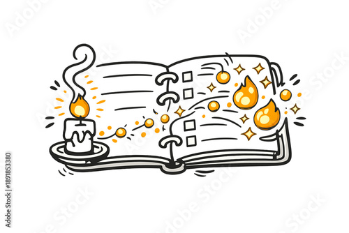 Productivity Fire Dots. Doodle-style vector icon of productivity awakening, remaining candle glow converting into energetic fire