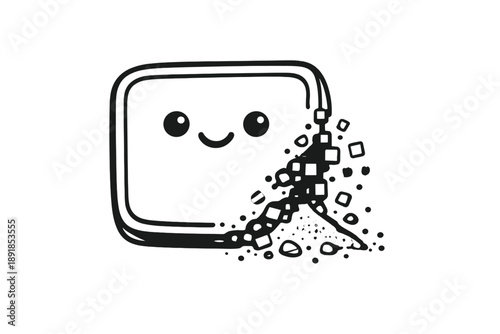 Gadget Crumble Icon. Doodle-style vector icon of obsolescence as erosion, corner of a modern gadget gently crumbling into tiny