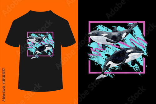 Save Whales 90s Orca Ocean Animals Chart Mammals Guide Eco T-Shirt
