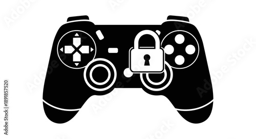 Black gamepad with lock icon on white background.