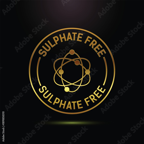Golden sulphate free logo with atom symbol on dark background
