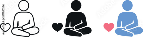 Peaceful support scene showing a simple human figure seated in a relaxed pose with a small heart nearby representing mental