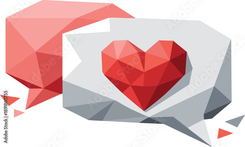 Two geometric speech bubbles, one with a heart.