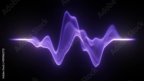 purple glowing waveform with luminous particle dots forming a dynamic audio signal line, blue symbolizing sound energy, frequency modulation, digital music, violet seamless sonic technology loop