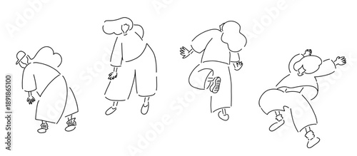 踊る女性｜線画,ハンドドローイング,ベクターイラスト｜Woman Dancing,vector illustration