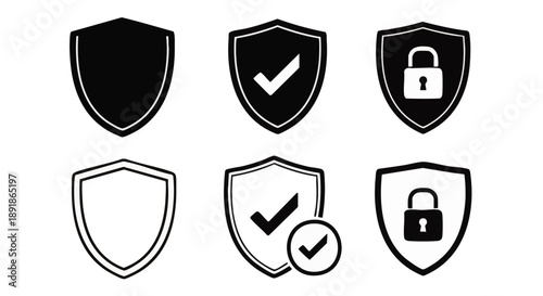 Black and white shield with checkmarks and locks