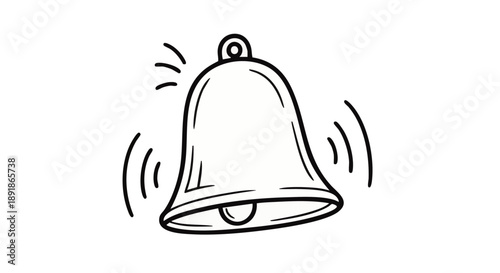 Black line of a ringing bell line black lines white background sound waves