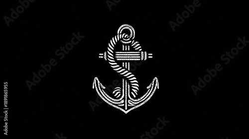 A white, textured anchor with rope and detailed design on a dark background