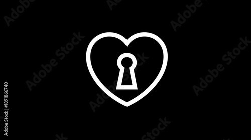 A heart-shaped outline with a keyhole cut out, symbolising love and secrecy against black background