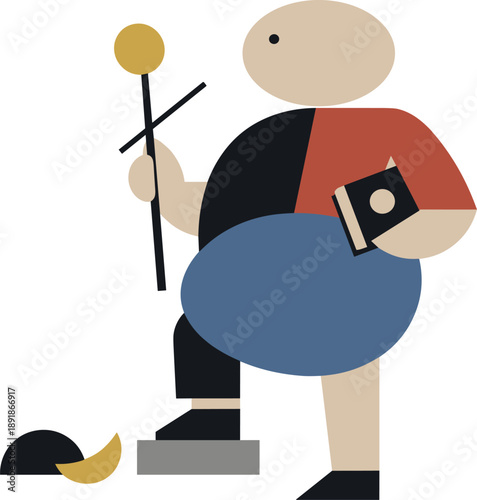 Single abstract geometric figure balances interlocking angular and circular shapes while surrounding elements remain controlled,