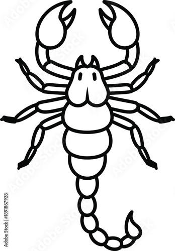 Minimalist outline illustration of a venomous scorpion, perfect for icons, warning signs, or graphic design elements