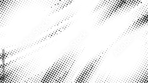 Abstract black halftone diagonal grid background with fading square dots, clean minimal monochrome texture for modern layouts and graphic design