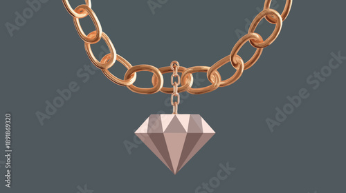 A golden chain necklace with a diamond pendant in a low-poly style