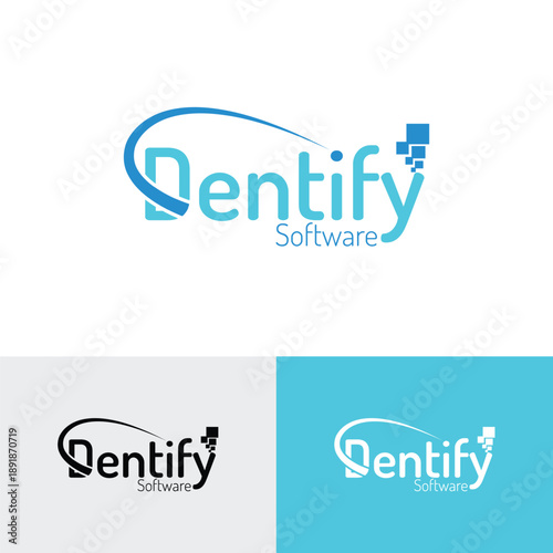 A modern logo design for dental software with three variations in colors flat vector design isolated on a white background.