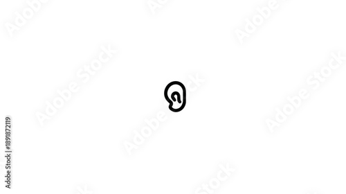 Minimalist line art depicting a single human ear. Simple black outline on a white backdrop