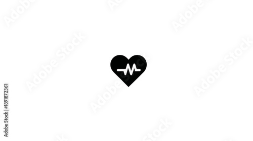A black heart shape with a white cardiogram line inside, isolated on a white background