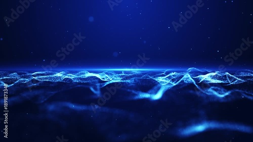 Technology flowing digital particles, Technology digital connection flowing dots loop background